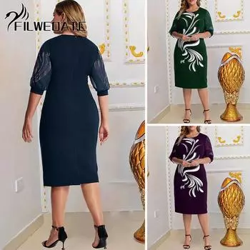 Платье с круглым вырезом и офсетной печатью Hot Diamond L