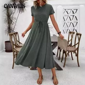 Платье с круглым вырезом, летнее, однотонное, с коротким рукавом, большого размера 0XL зелёный