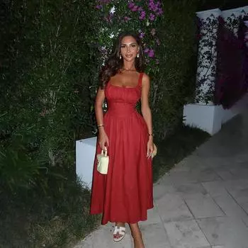 Платье с квадратным вырезом и плиссировкой на талии, женское модное красное длинное платье S красный