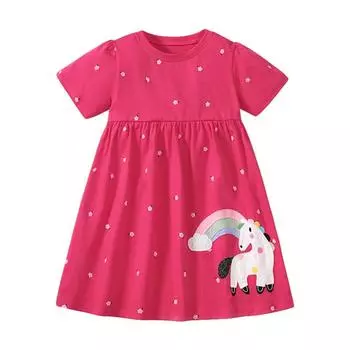 Платье с мультяшным принтом для девочек от 2 до 7 лет, летнее повседневное платье с короткими рукавами и круглым вырезом 140