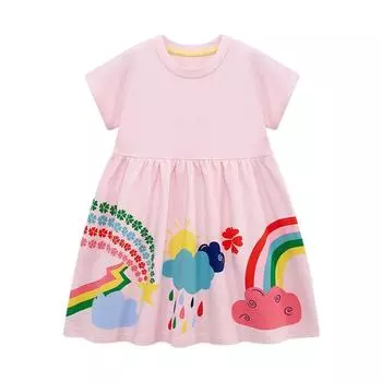 Платье с мультяшным принтом для девочек от 2 до 7 лет, летнее повседневное платье с короткими рукавами и круглым вырезом 110
