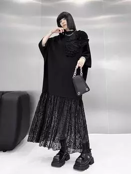 Платье с объемным кружевом XITAO LJ1036 One Size чёрный