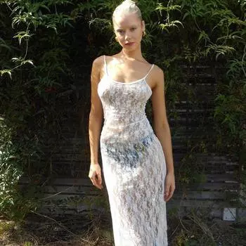 Платье с открытой спиной и кружевом в европейском и американском стиле M белый