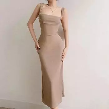 Платье с открытой спиной и вырезом на спине для женщин - стройнящая длинная юбка с подтяжками и встроенным внутренним бельем M чёрный