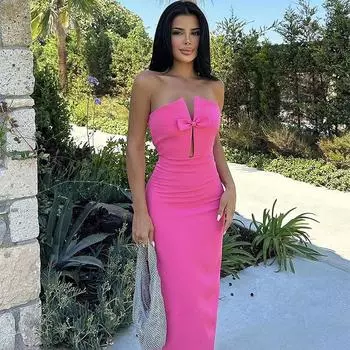 Платье с открытыми плечами и бантом для женщин, сексуальное открытое платье с высокой талией, тонкие длинные платья с разрезом, женское элегантное вечернее платье, одежда для отпуска, женская L чёрный