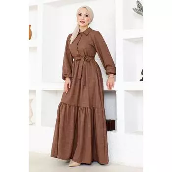 Платье с поясом Hbs3025 Коричневое