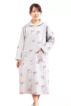 Платье с принтом роз, набивное из хлопка, с открытым передом, с длинным рукавом, зимняя ночная рубашка, ночная рубашка 42008 [K s Eye] 100% (Грей, МЛ) серый