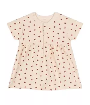 Платье с принтом в виде сердца, боди A09MR, молочное, 6 месяцев, 67 см [Petit Bateau], белое/коричневое