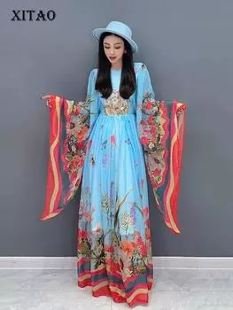 Платье с принтом XITAO, пуловер с рукавами-бабочками, элегантный темперамент, свободные женщины LYD1643