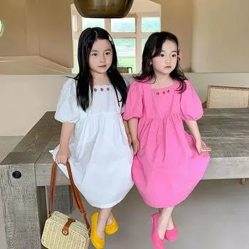 Платье с пышными рукавами для девочек, милое платье принцессы, маленькое цветочное платье 15