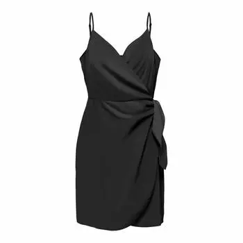 Платье с регулируемыми бретелями, воротником с запахом и приталенными рюшами, ТОЛЬКО для женщин. XS чёрный