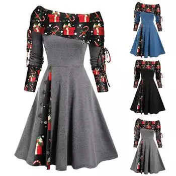 Платье с трансформируемым вырезом в полоску и расклешенным силуэтом с длинными рукавами для женщин L чёрный