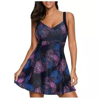 Платье с юбкой, женский купальный костюм, пляжный купальник, купальник больших размеров S зелёный