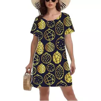 Платье с узором 3D Balloon Lantern, большого размера, летнее, с коротким рукавом и круглым вырезом, повседневное, женское, мини-платье для новогодней вечеринки, Vestidos S