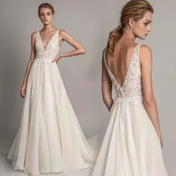 Платье с V-образным вырезом и открытыми плечами, газонное, свадебное, минималистичное, кружевное White S