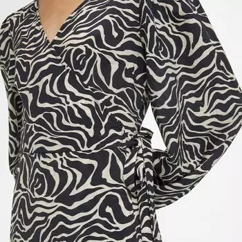 Платье с V-образным вырезом и объемными рукавами с рисунком Женщина OBJECT 36 чёрный