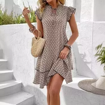 Платье с V-образным вырезом и шнуровкой, с короткими рукавами-крылышками для женщин, повседневные платья S