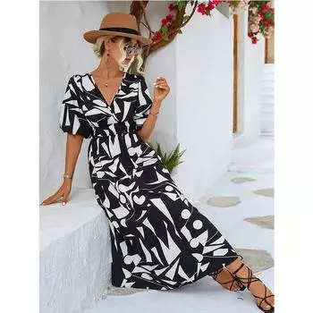 Платье с V-образным вырезом и пышными рукавами XL белый