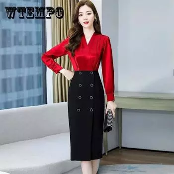 Платье с v-образным вырезом, женское темпераментное платье из двух частей, уменьшающее возраст, тонкая швейная посылка, юбка на бедрах XXXL красный