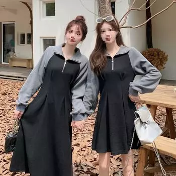 Платье с воротником-поло весна-осень 2024 г.: Стиль колледжа, милый дизайн, доступны длинные и короткие модели для женщин 2XL