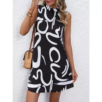 Платье с воротником-стойкой с принтом кисти, платье без рукавов на весну и лето, женская одежда S абрикосовый