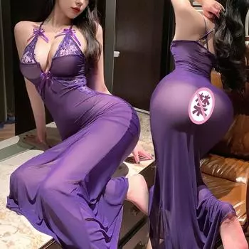 Платье-секретарь Man Yan кружевное прозрачное с глубоким V-вырезом на бретелях One Size