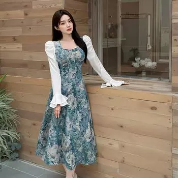 Платье Senior Sense для женщин больших размеров, новое осеннее, с длинными рукавами, цветочным принтом и квадратным воротником 2XL