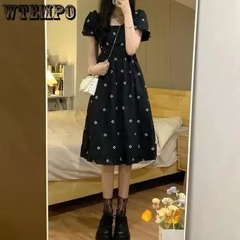 Платье Senior Sense of Black с цветочным принтом, женское летнее длинное платье с французскими рукавами и квадратным вырезом и талией S чёрный