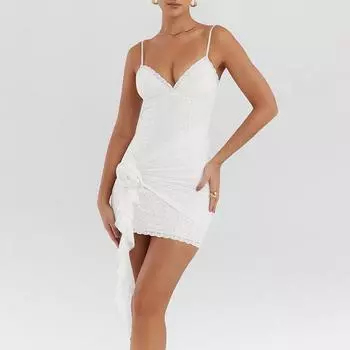 Платье, сексуальное и модное кружевное лоскутное сетчатое платье на подтяжках с открытым рюкзаком, ягодицы, короткая юбка S белый