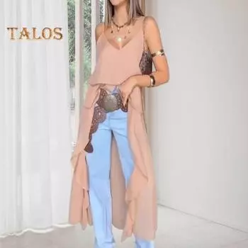 Платье-слинг без рукавов с V-образным вырезом, неровным оборчатым подолом, платье с неровной короткой передней частью и длинной задней частью, однотонный дышащий верх S белый