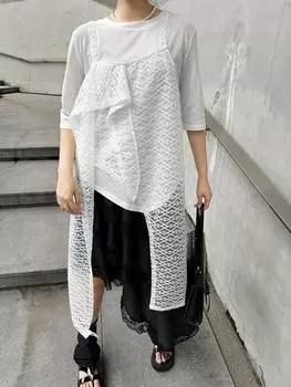 Платье-слинг из кружевного прозрачного лоскутного шитья One Size чёрный