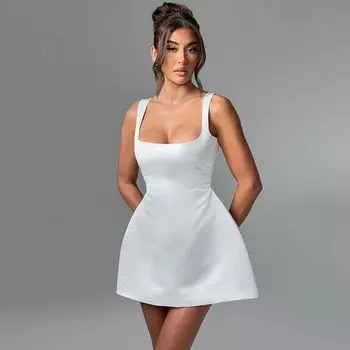 Платье-слинг Летнее Элегантное Приталенное А-силуэта Атласное White L