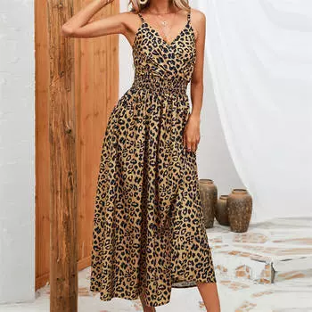 Платье-слинг, летняя модная женская одежда с леопардовым принтом S белый