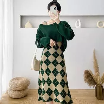 Платье-слинг ромбовидной вязки, комплект из двух предметов-свитера one size красный