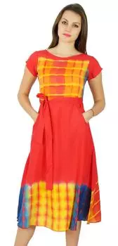 Платье смещения длины колена женщин Бимбы вискозное с карманами летняя повседневная одежда 14 розовый