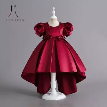 Платье со шлейфом для девочек, детское платье принцессы, новое летнее детское платье среднего и большого размера для вечерние, элегантное платье 110 красный