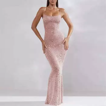 Платье Spicy girl Платье Mermaid Dress Сексуальное платье Sling без рукавов Light Diamond Женская одежда Полупрозрачный Sling XS