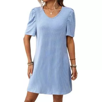 Платье средней длины с контрастными полосками и рукавами-фонариками для женщин S абрикосовый