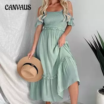 Платье средней длины с лямкой на шее, летнее женское однотонное платье S синий