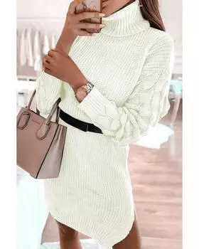 Платье-свитер Azura Exchange с высоким воротом и разрезами XL белый