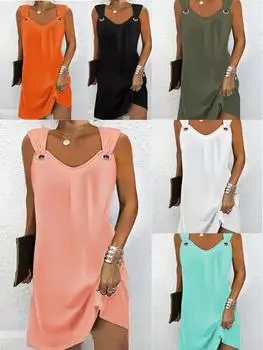 Платье-свитер без рукавов с V-образным вырезом и металлическими пуговицами для женщин - Осень/Зима 2024 XL зелёный