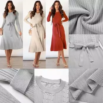 Платье-свитер Big Swing средней длины с длинным рукавом и лифом-пузырем, утягивающее трикотажное платье с высокой талией S чёрный