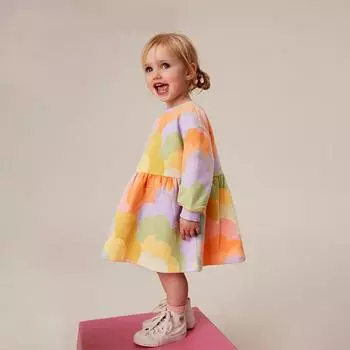 Платье-свитер для девочек, осень и зима, новый стиль вестерн, круглый вырез, длинный рукав, европейская и американская детская юбка 100cm оранжевый