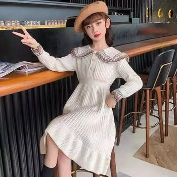 Платье-свитер принцессы с длинными рукавами для девочек - осенний стиль колледжа 140 cm красный