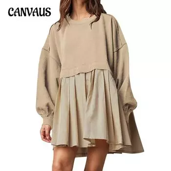 Платье-свитшот, осенне-зимнее женское платье, однотонные свободные плиссированные платья с блоками цветов