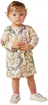 Платье-свитшот с длинными рукавами A0BKI молочного цвета 12 месяцев 74 см [Petit Bateau] Белый/Мульти