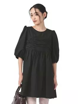 Платье Taffeta Gathered Yoke Mini Dress BLACK 0 [Raybeams] Женское чёрный