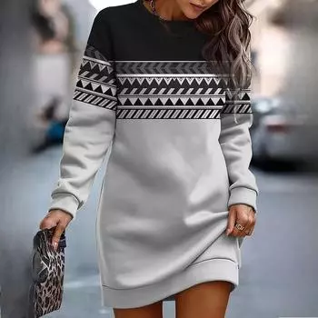 Платье-толстовка с круглым вырезом и принтом для женщин осень/зима S