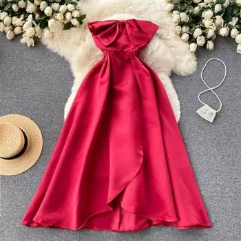 Платье-топ RUGOD с одним словом и вырезом-трубой, французское ретро-платье в стиле Хепберн с открытой спиной, большие качели, маленькое платье с французской талией