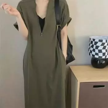 Платье-трапеция из хлопка в стиле ретро на молнии: Стиль Хепберн, свободный крой, однотонный, летняя мода XL